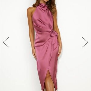 Mauve/Desert Rose Satin Midi Dress
